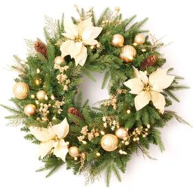 G1002a Amerzest 0.34 Pre-lit Christmas Wreath With Lights Pine Cones Gold Balls Berries And