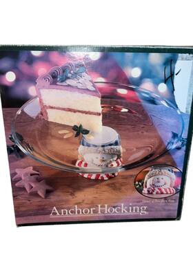 Anchor Hocking 076440897180 Holiday Christmas Glass Cake Platter Plate Snowman Base Euc
