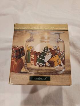 89577 Anchor Hocking Votive Candle Holder Usa Christmas Holiday Santa 2 Piece Bell Set