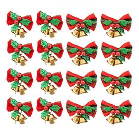 Aniuhl 956258127102 16 Pack Christmas Bow With Bells Xmas Mini Bowknot Craft Gift Ornament Christ
