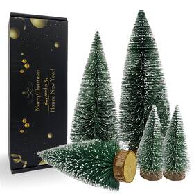 Antunihod 749390935447 Desktop Miniature Christmas Trees Mini Pine Tree 5pcs With Snow And Wood Base