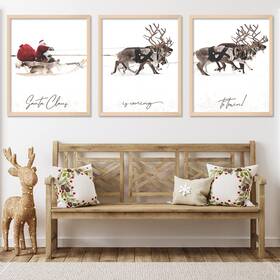 A0823 Anydesign 3pcs Christmas Wall Art Prints 11x14in Santa Claus Reindeer With Sl
