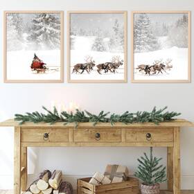 A2181 Anydesign 3pcs Christmas Wall Art Prints 11x14in Santa Claus Reindeer With Sl