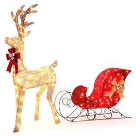 H47214-2 Aoresac 2-piece Lighted Christmas Reindeer And Sleigh Set For Outdoor 210 Led