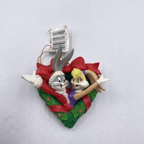 9802723 Applause Vintage 1998 Looney Tunes Bugs And Lola Bunny Heart Wreath Christmas Ornament