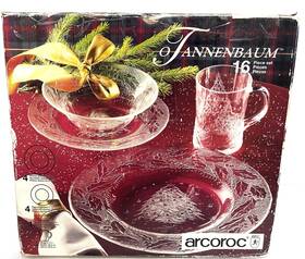 Arcoroc 026102351888 Vtg Tannenbaum Christmas Tree Holly Glass 16 Piece Dinner Set Usa