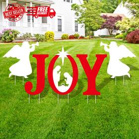 Arosche 313114747717 Large Joy Nativity Christmas Yard Signs With Stakes - 5 Piece Outdoor Decor