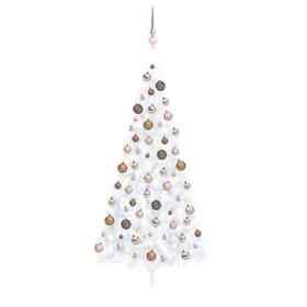 3077570 Artificial Half Christmas Tree With Leds&ball Set White 70.8inch