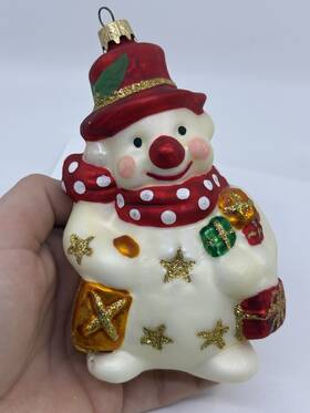 H5896n Artland Glass Christmas Snowman Red White Ornament 6 Inch Read