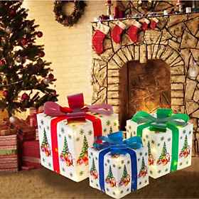 Aset Of 3 Christmas Lighting Gift Boxes With Waterproof Timing Battery