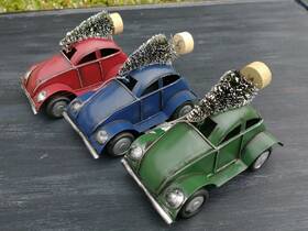 Ashland 191518009101 Set Of 3 Rustic Metal 4 1/4 Inch Collectible Christmas Car Ornaments
