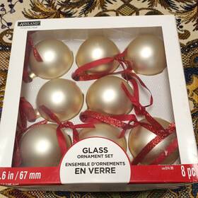 Ashland 191518970586 Glass Christmas Holiday Ornament Set New 8 Pc 2.6 Inch Gold Matte