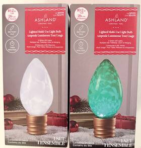 Ashland 195158247633 Christmas Bulb Led Multi-use Light Set Of 2 White And Green By With Timer
