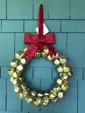 Ashland 195158557435 Gold Tone Jingle Bell Christmas Wreath Red Velvet Bow For Wall Or Door 13 Inch Diam