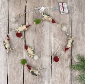 Ashland 195158563771 New Mouse Christmas String Garland Mice 6ft Felt Beaded Tree Decor Xmas
