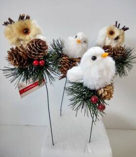 Ashland 195158569223 Christmas Floral Pick Bird And Owl Wreath Tree Filler Lot Of 4