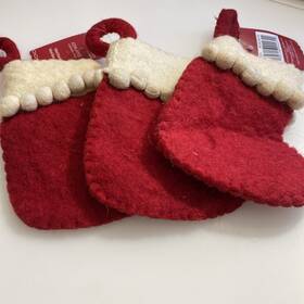 Ashland 195158995251 Christmas Mini Stockings Lot Of 3 Wool 4 1/2 Inch Crafting Ornaments 3bb