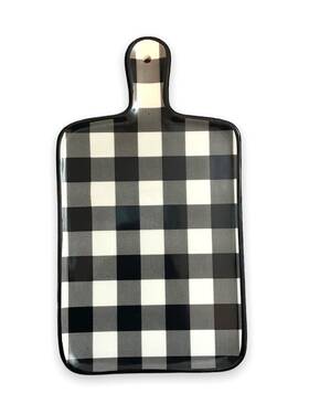 600161 Ashland Christmas Ceramic Cheese Plate Black And White Plaid Serving Plater
