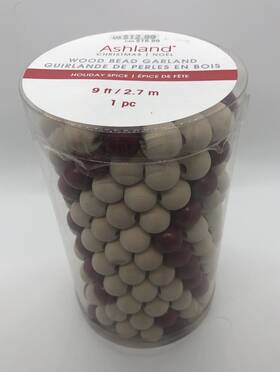 674086 Ashland Cranberry Natural Wood Bead Christmas Garland Farmhouse Decor 9 Ft New