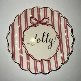 81180-20225-07 Ashland Christmas Holiday Decorative Plate Ceramic Red White Bow Design