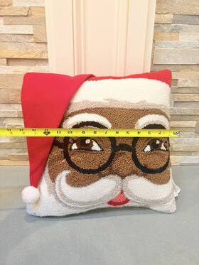 61180-2025-07 Ashland Christmas Peppermint Lane Santa Square Pillow 14x14 Pom