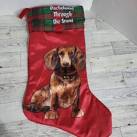Aspca 193849040266 Dachshund Through The Snow Christmas Stocking Hanging Dog Red Plaid