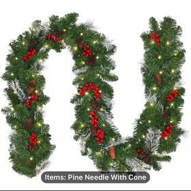 Lf602259 Aspmiz 9ft Artificial Christmas Garland With 50 Led Lights Pinecones Redberries Need3aa