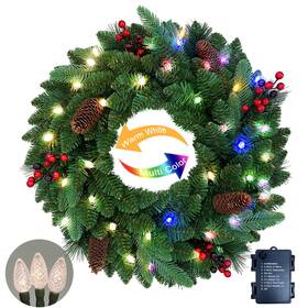 Qxw26-140cr-40l Assilyraft 26 Inches Pre-lit Artificial Christmas Wreath With Red Berries Pine Cones 40