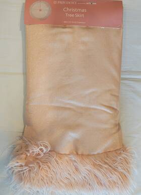 At Home 191607924667 Pink Gold Rose 48 Inch Christmas Tree Skirt Providence Holiday Faux Fur Trim Round