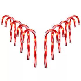 Augbeer 744759913807 10 Inch Red Christmas Candy Cane Garden Stake Pathway Markers With Light Up Featu