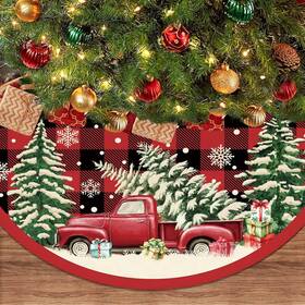 Skirt11 Augisteen 48 Inch Christmas Tree Skirt Red Black Buffalo Plaid Mat Large Colorful