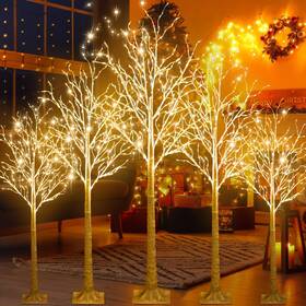 Mjo-aurelema-1053 Aurelema 5 Pcs 4ft 6ft 8ft Lighted Birch Tree 8 Modes Christmas Artificial Led Warm Wh