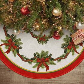 Treeskirt-christmas-891-017 Avoin Colorlife Christmas Tree Skirt 36 Inch Ribbon Holly Red