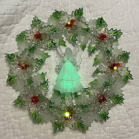 F337161 Avon Luminous Angel Acrylic Poinsettia Lighted Wreath 12 Inch Holiday Christmas