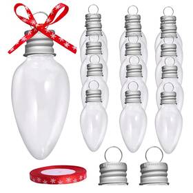 Aweyka 767371459195 16 Packs 3.4 Inch Fillable Light Bulb Shape Clear Plastic Christmas Ornaments