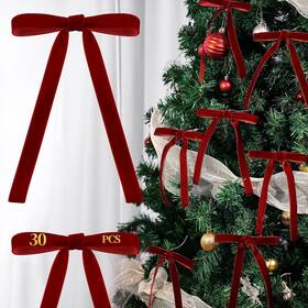 Velvet02 Aygxu 30pcs Velvet Bows For Christmas Tree Decorations Twist Tie Burgundy