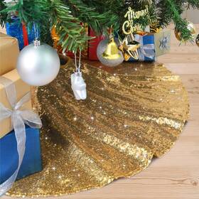 48gold-c0730 B-cool 48 Inch Gold Xmas Tree Skirt Christmas Decorations Sequin Cover Ne