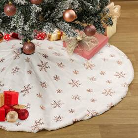 B-cool 755334202285 White Tree Skirt Faux Fur Rose Gold Sequin Small Christmas Sk