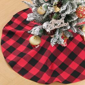 Red05 B-cool Plaid24black Christmas Tree Skirt Red Black Buffalo 24 Inch Plaid