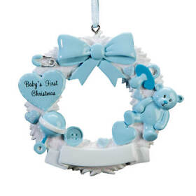 Babys First Christmas Wreath Ornament Blue