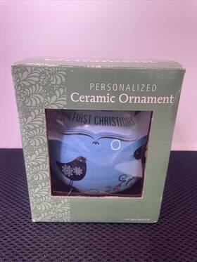 Ball 049696956536 Nib Personalized Our First Christmas Ceramic Ornament 3.5 Inch Diameter