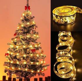 Bamovan 445029712702 Christmas Tree Decorations Gold String Lights Ribbon 32.8 Ft 100 Led