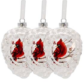 Banberry Designs 794580019834 Cardinal Christmas Ornaments - Set Of 3 Glass Ornament Pinecone Shape Cardi