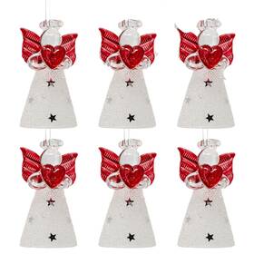 Banberry Designs 794580019841 Christmas Angel Ornaments - Set Of 6 White Glitter Star Angels With Red Heart