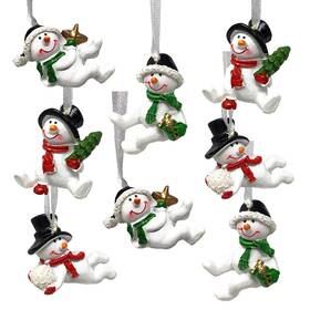 Banberry Designs 794580020694 Snowman Christmas Ornaments Set Of 8 - Holding A Tree Carrying Present Ho