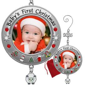 Banberry Designs 794580027358 Babys First Christmas Photo 2025/2026 Ornament - Silver Red Jewels And Xmas