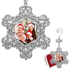 Banberry Designs 794580028287 Christmas Snowflake Family Photo Ornament - Dated 2024 Silver Charm With Cr