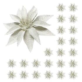 Banberry Designs 794580357950 White Poinsettia Flower Christmas Ornaments Set Of 24 Glittered Clip-on Acces