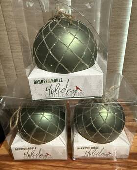 Barnes & Noble 067103623802 And Holiday Christmas Collection Three Ornaments Green Silver Glitter