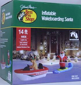 Bass Pro Shop 850036793144 Christmas Shops 14 Ft Wakeboarding Santa And Reindeer Inflatable Nib